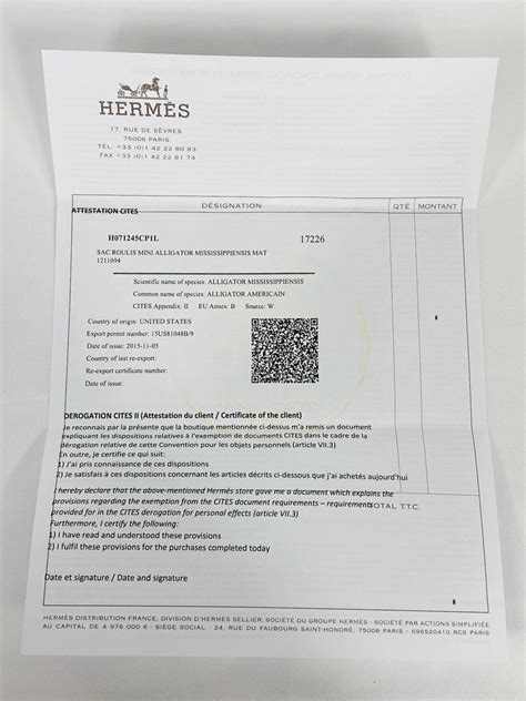 hermes ostrich cites certificate.